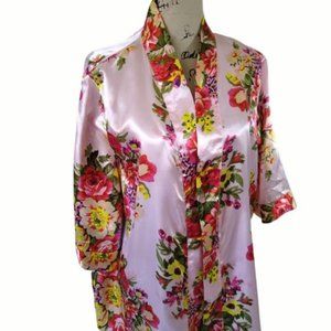 Floral satin robe